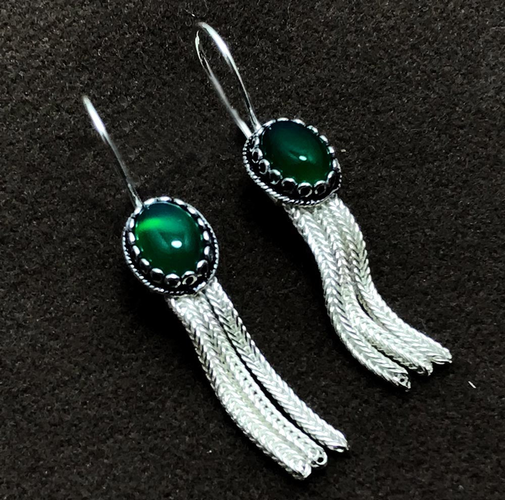 Oval Model Mardin Straw Silver Earrings With Emerald (NG201008650)