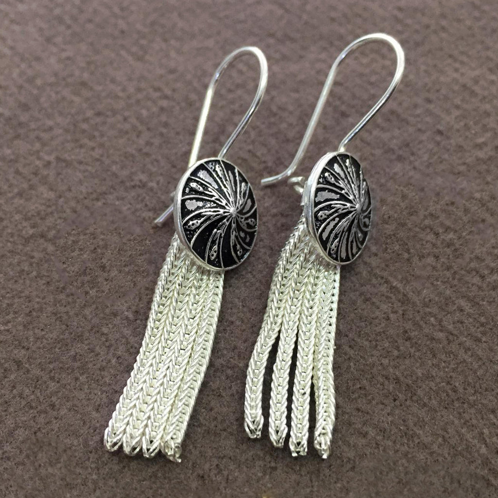 Fringed Model Mardin Straw Silver Earrings (NG201010582)