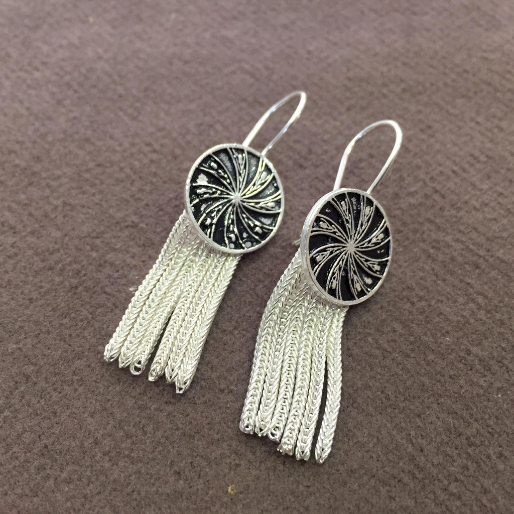 Fringed Model Mardin Straw Silver Earrings (NG201010583)