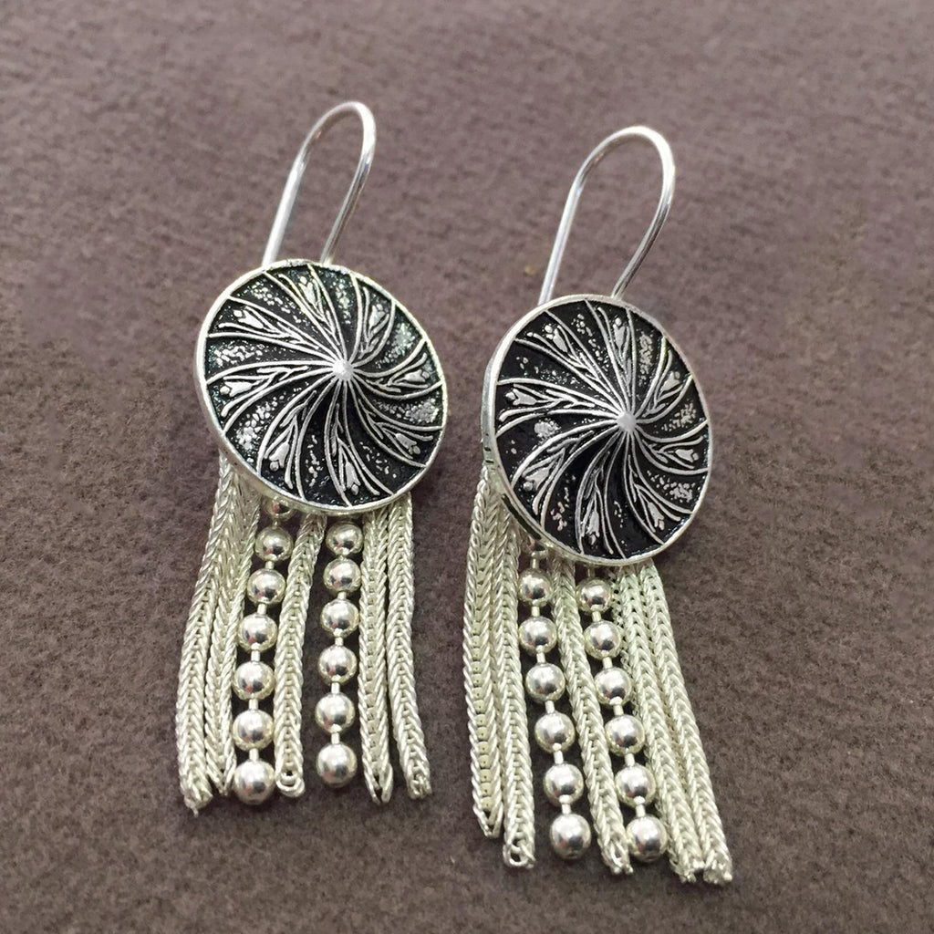 Fringed Model Mardin Straw Silver Earrings (NG201010584)