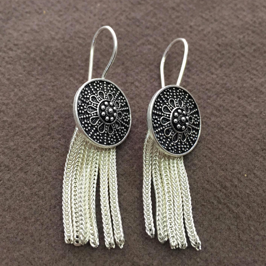 Fringed Model Mardin Straw Silver Earrings (NG201010585)