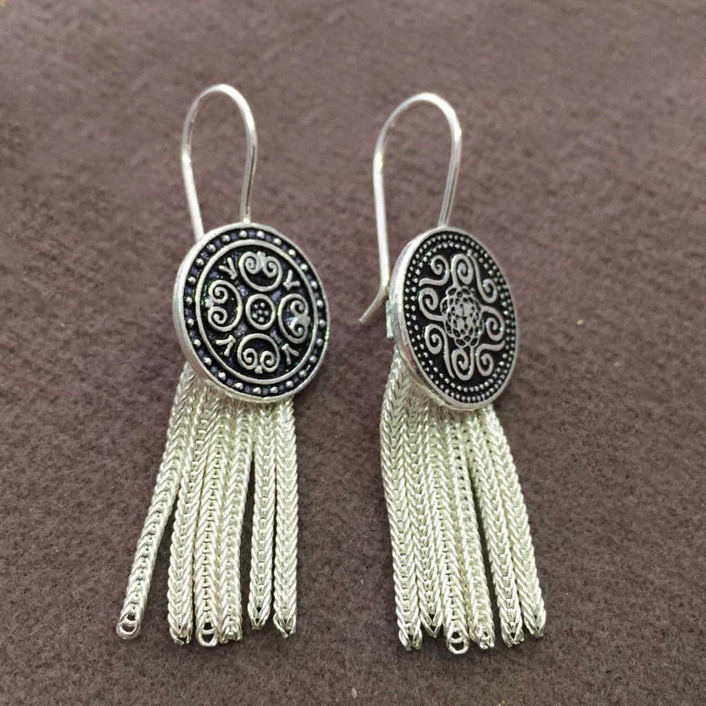 Fringed Model Mardin Straw Silver Earrings (NG201010587)