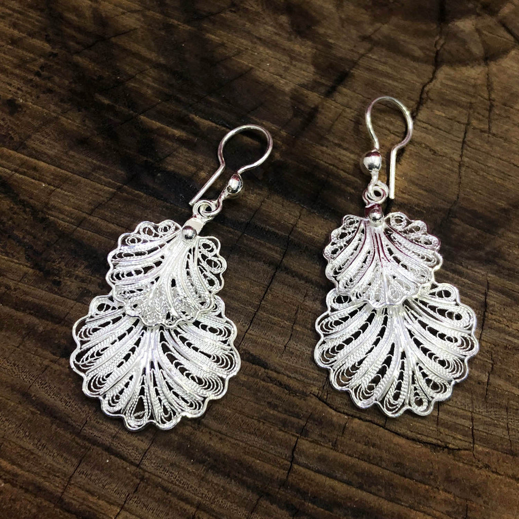 Leaf Model Filigree Handmade Silver Earrings (NG201011032)