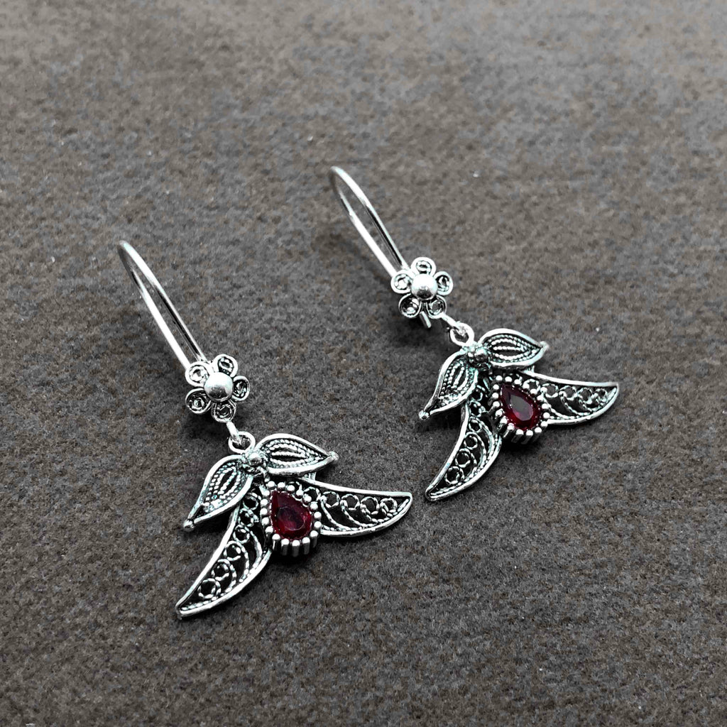 Floral Model Filigree Earrings With Ruby (NG201011273)