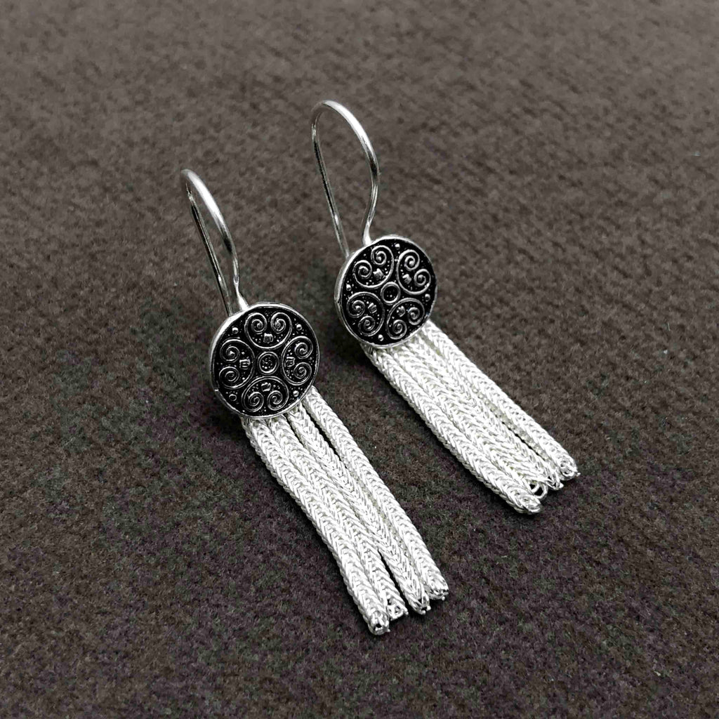 Fringed Model Mardin Straw Silver Earrings (NG201012372)