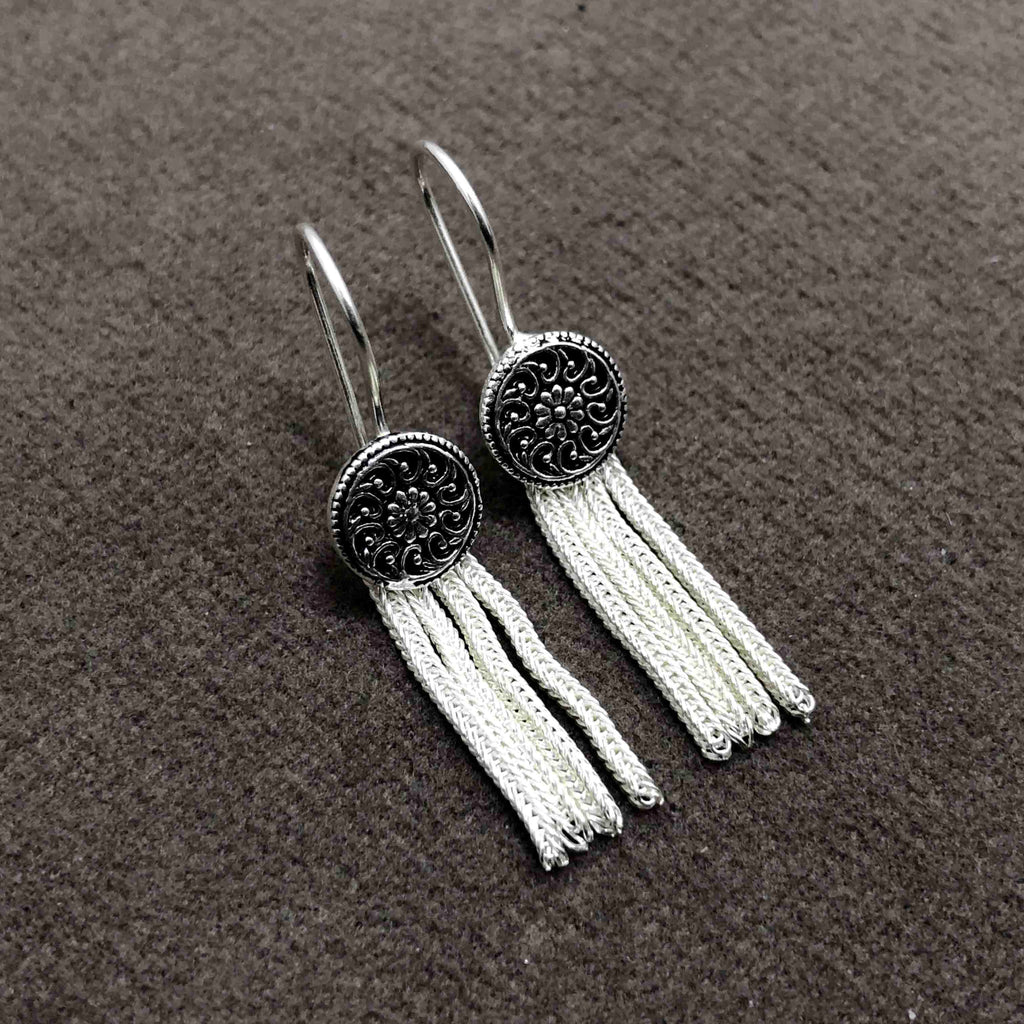 Fringed Model Mardin Straw Silver Earrings (NG201012376)