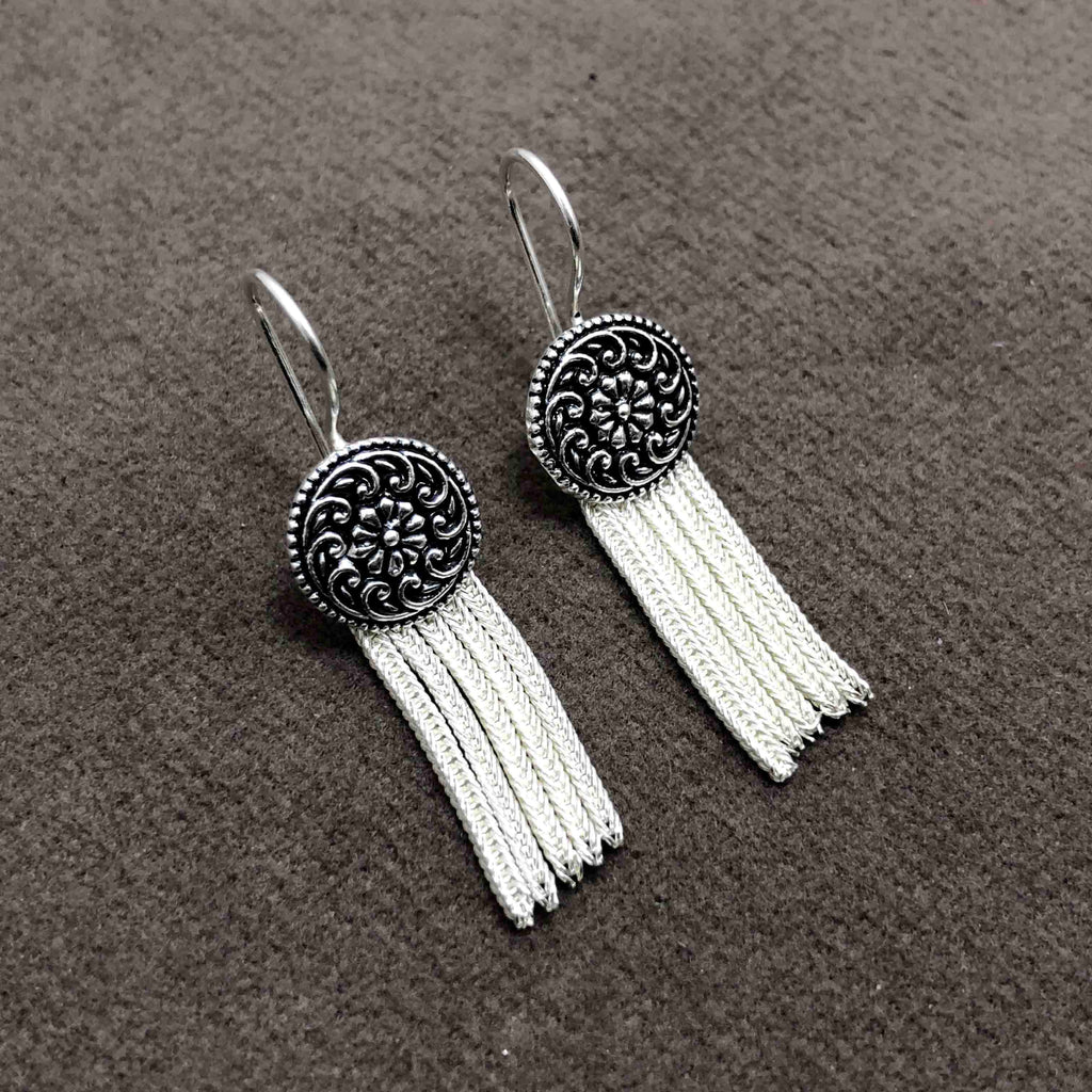 Fringed Model Mardin Straw Silver Earrings (NG201012377)