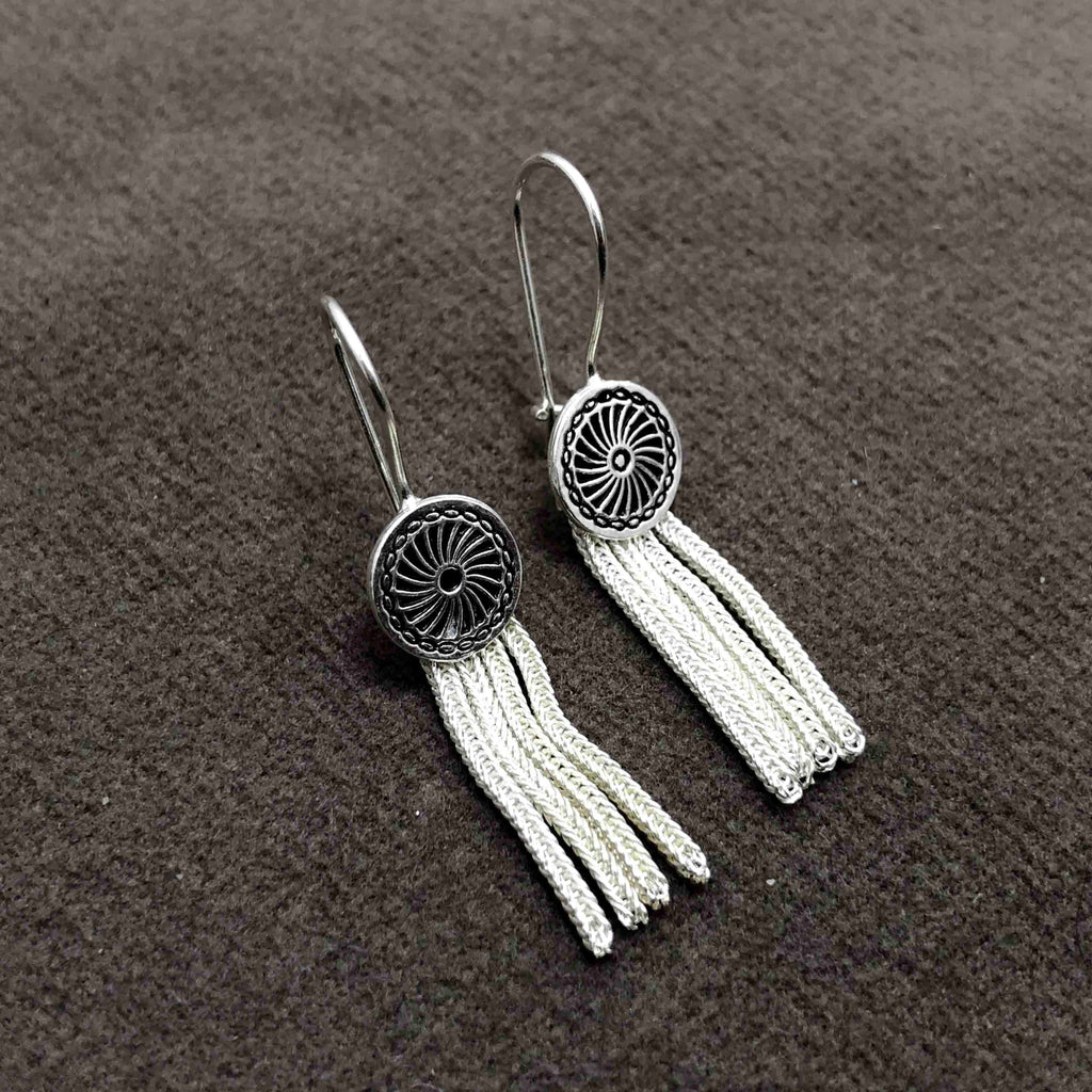 Fringed Model Mardin Straw Silver Earrings (NG201012379)