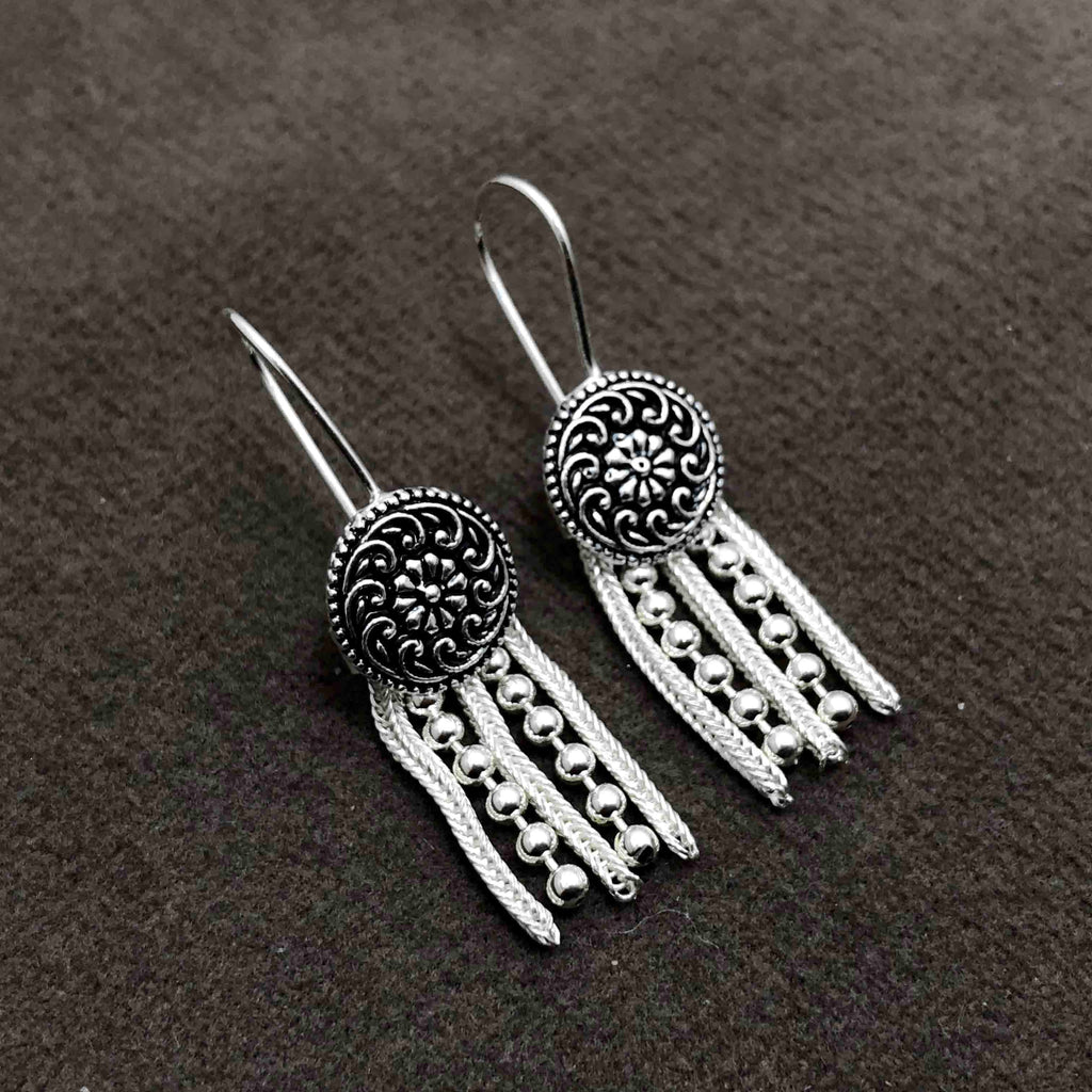 Fringed Model Mardin Straw Silver Earrings (NG201012380)