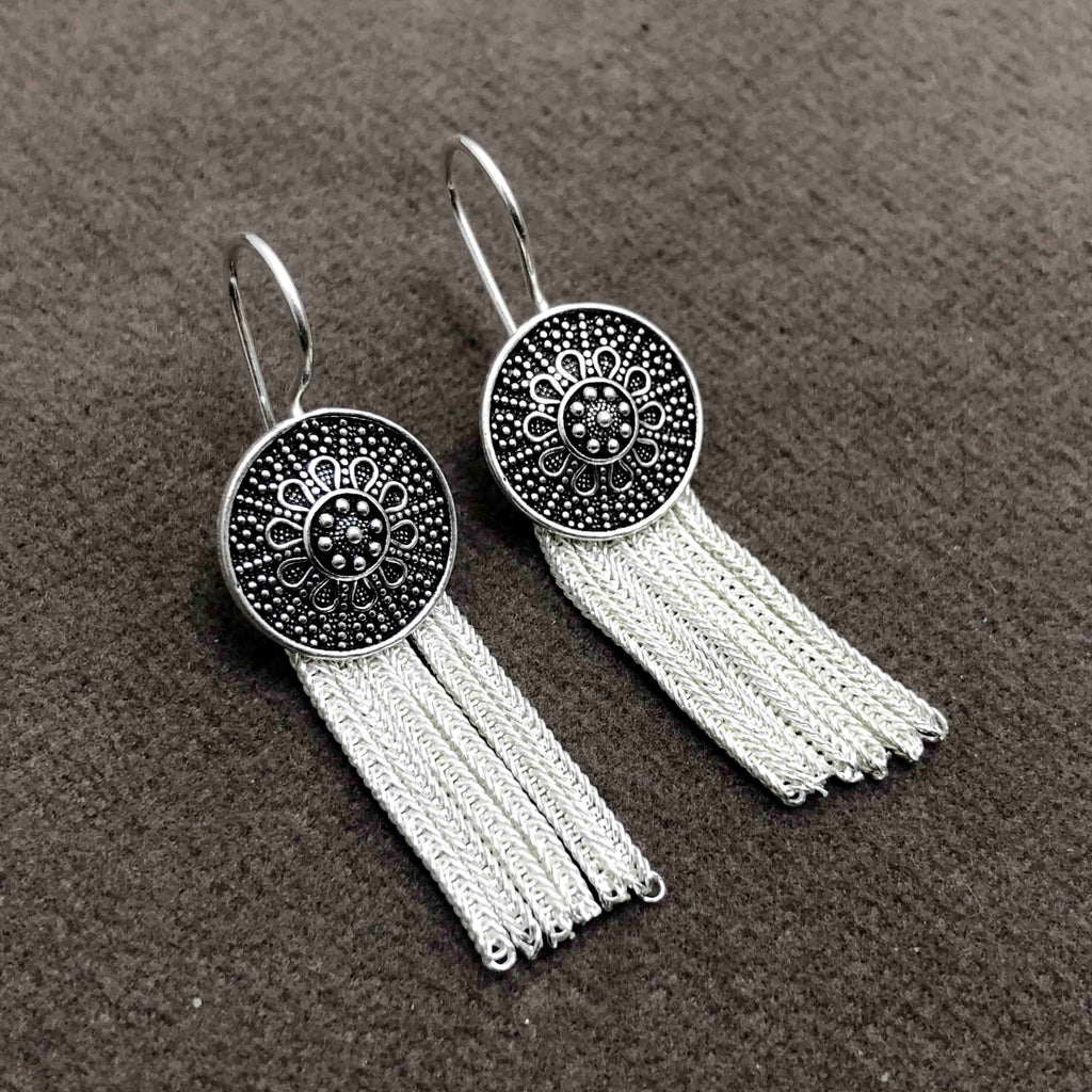 Fringed Model Mardin Straw Silver Earrings (NG201012381)