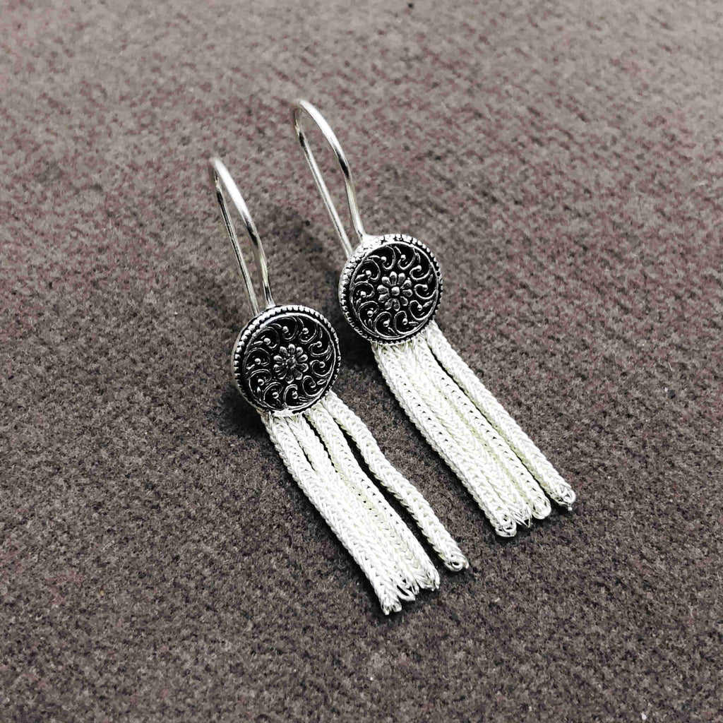 Fringed Model Mardin Straw Silver Earrings (NG201012384)