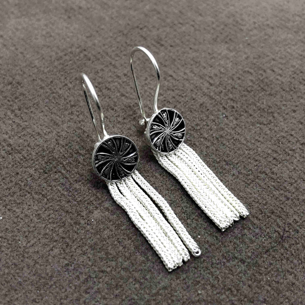 Fringed Model Mardin Straw Silver Earrings (NG201012385)