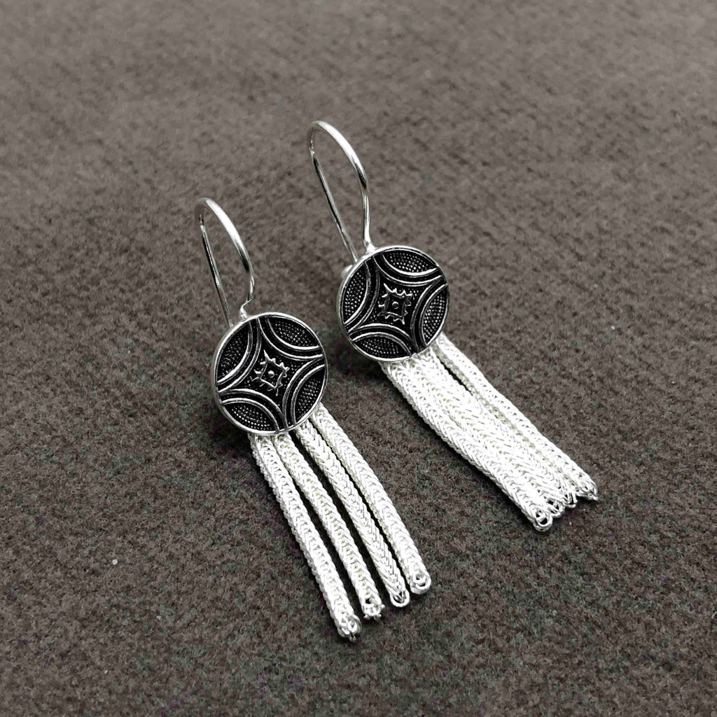 Fringed Model Mardin Straw Silver Earrings (NG201012386)