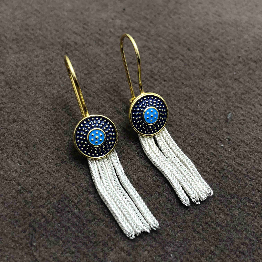 Fringed Model Mardin Straw Silver Earrings (NG201012389)