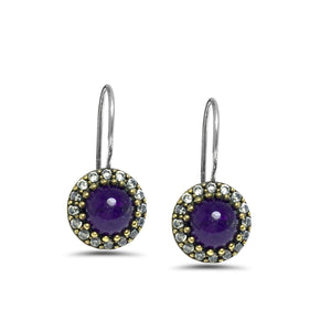 Round Model Silver Earrings With Amethyst (NG201015715)