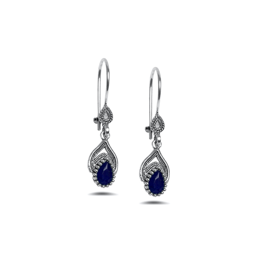 Filigree Handmade Silver Earrings With Sapphire (NG201016232)