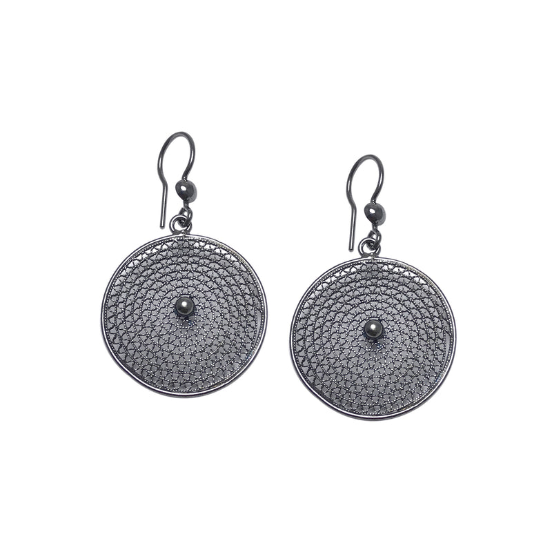 Round Model Oxidized Filigree Silver Earrings (NG201017336)