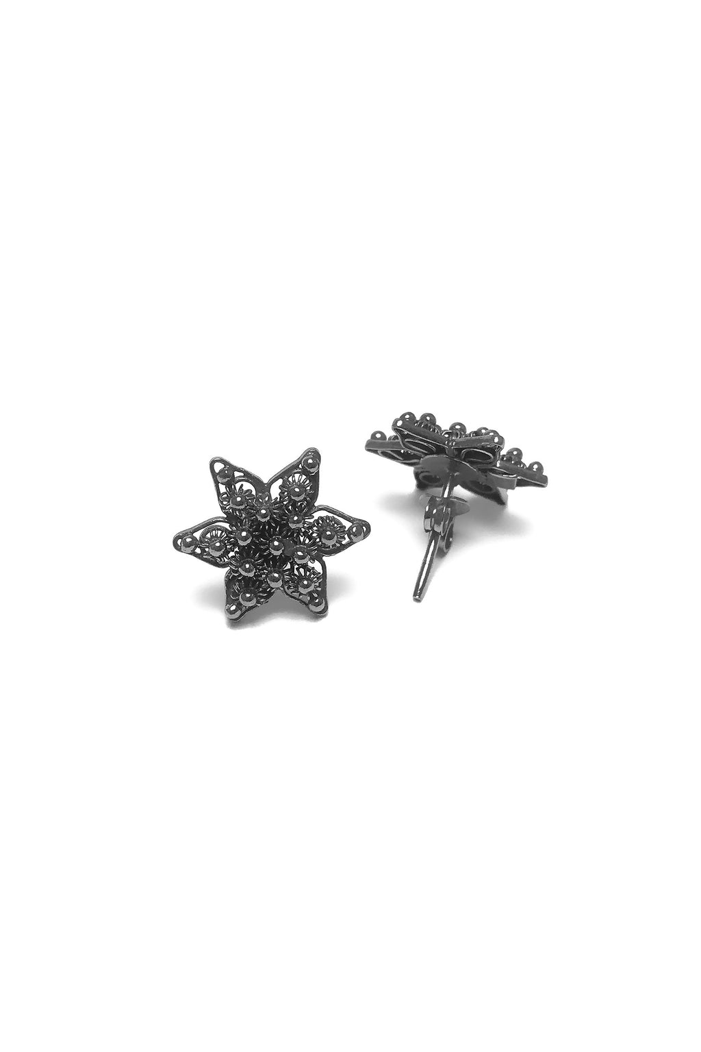 Star Model Oxidized Filigree Silver Earrings (NG201017389)