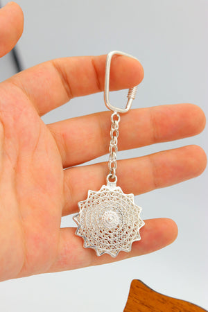 Handmade Filigree Sterling Silver Keychain (NG201019954)