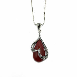 Heart Model Silver Necklace With Agate and Marcasite (NG201021139)