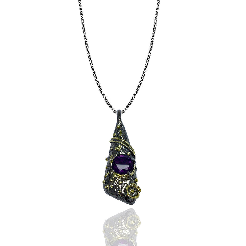 Triangle Model Authentic Silver Necklace With Amethyst (NG201016088)