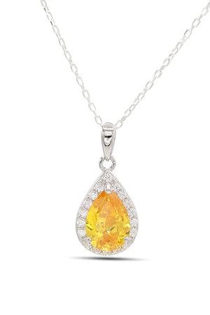 Drop Model Silver Necklace With Citrine and Zircon (NG201021895)