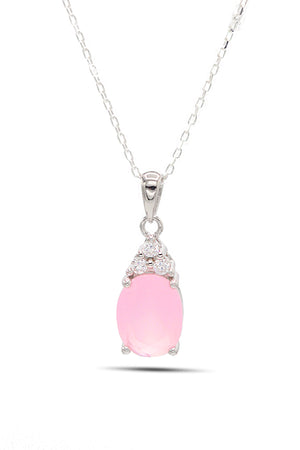 Oval Model Silver Necklace With Quartz and Zircon (NG201021903)