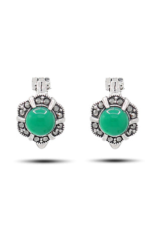 Floral Model Silver Triple Jewelry Set With Emerald (NG201021930)